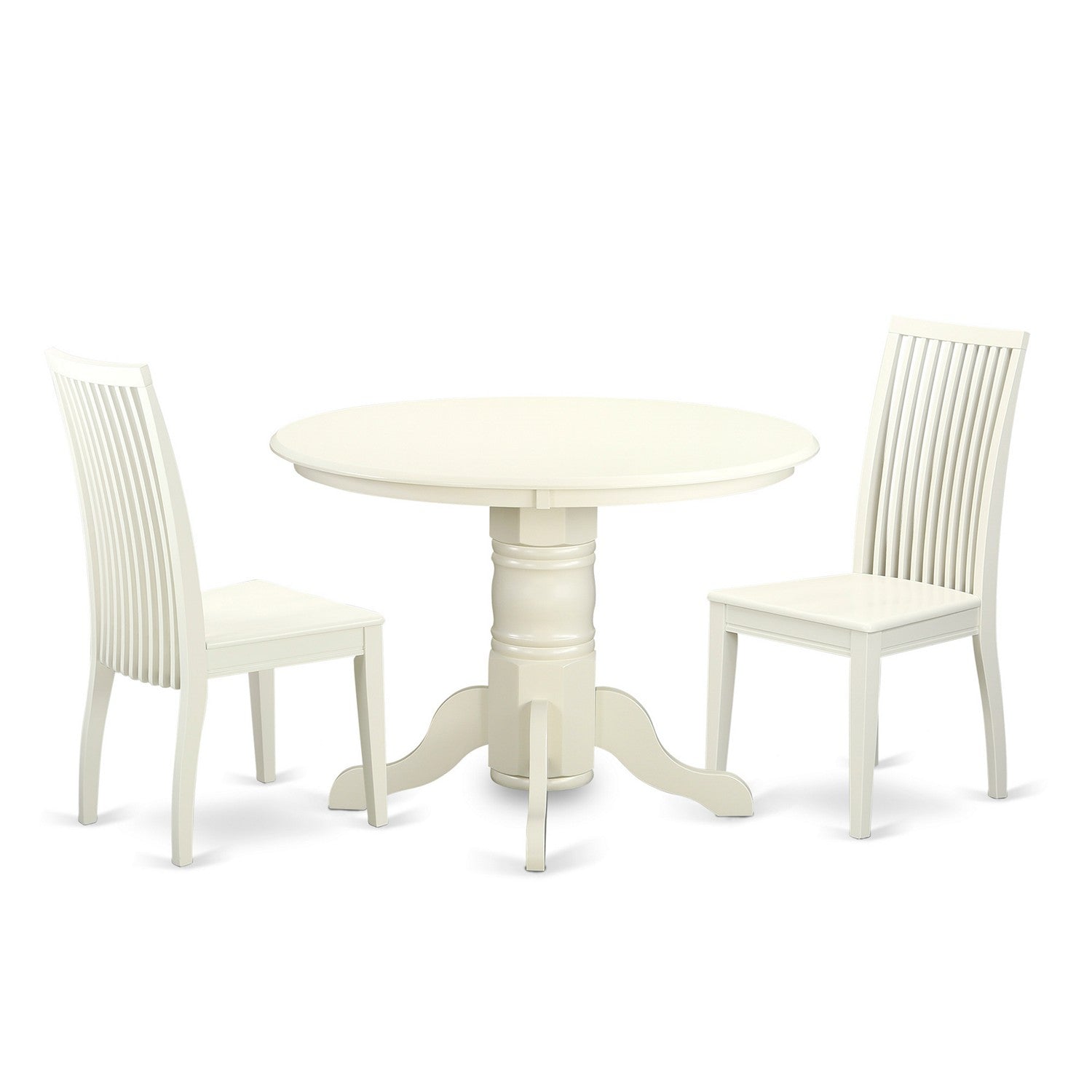 SHIP3-WHI-W 3 Piece Shelton Set With One Round Dinette Table And Two Dinette Chairs With Wood Seat In A Beautiful Linen White Finish.