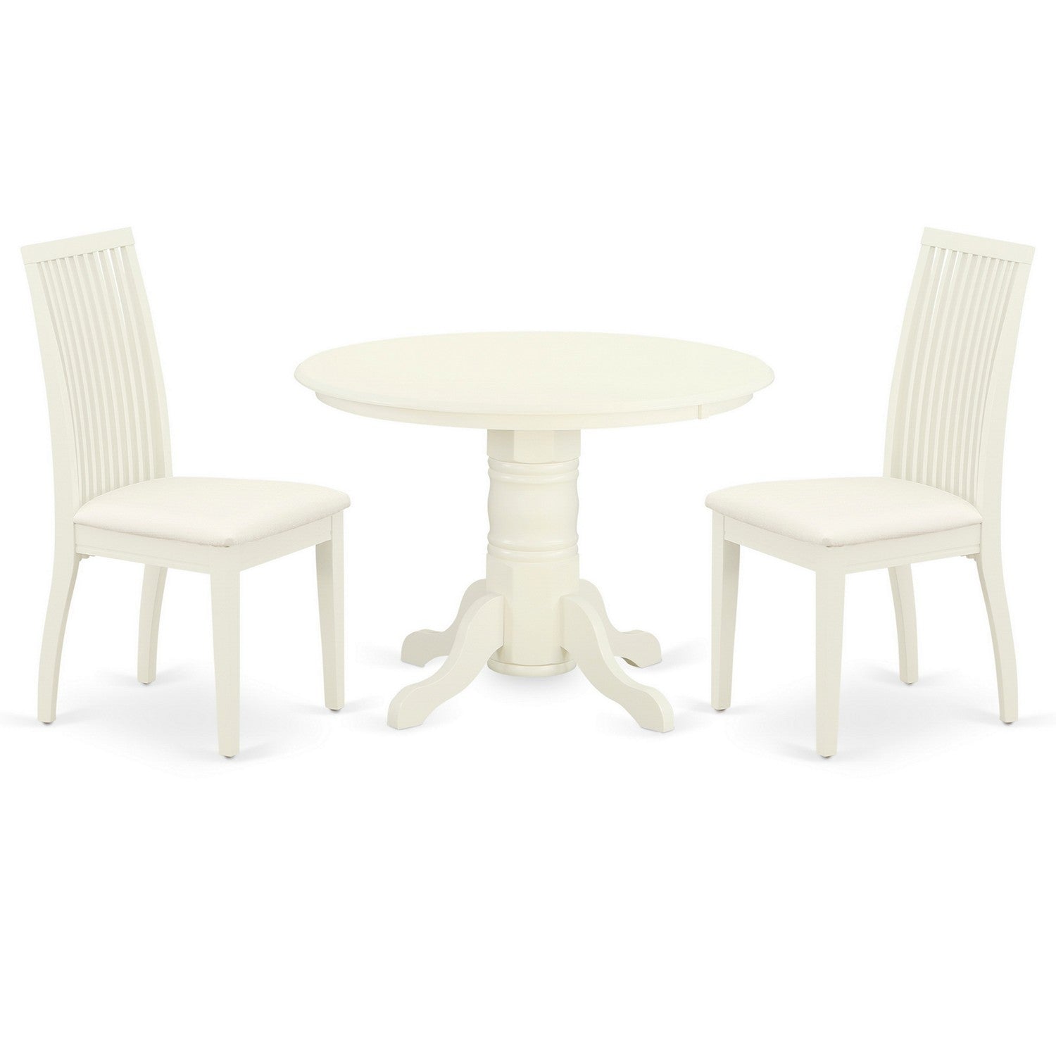 SHIP3-WHI-C 3Pc Dinette Set Includes a Round Dining Room Table and Two Linen Seat Dining Chairs, White Finish