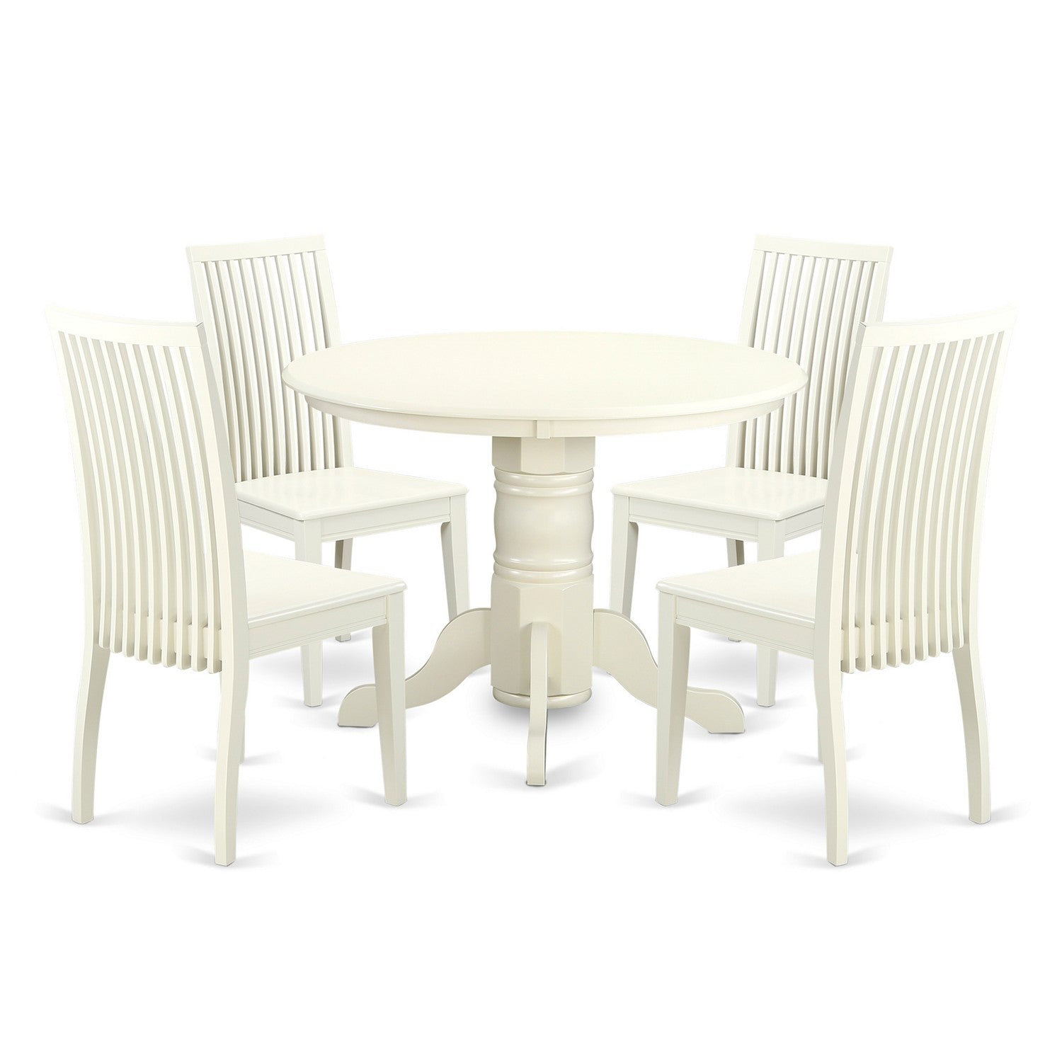 SHIP5-WHI-W 5 Piece Shelton Set With One Round Dinette Table And Four Dinette Chairs With Wood Seat In A Beautiful Linen White Finish.