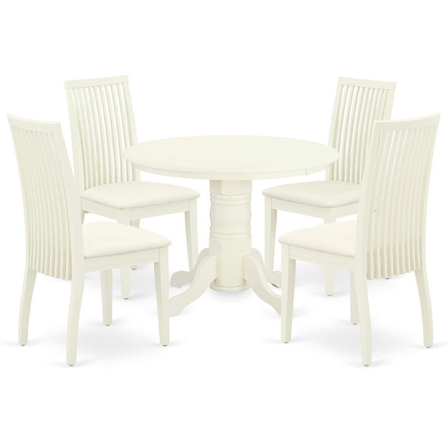 SHIP5-WHI-C 5Pc Dining Set Includes a Round Dining Room Table and Four Linen Seat Dining Chairs, White Finish