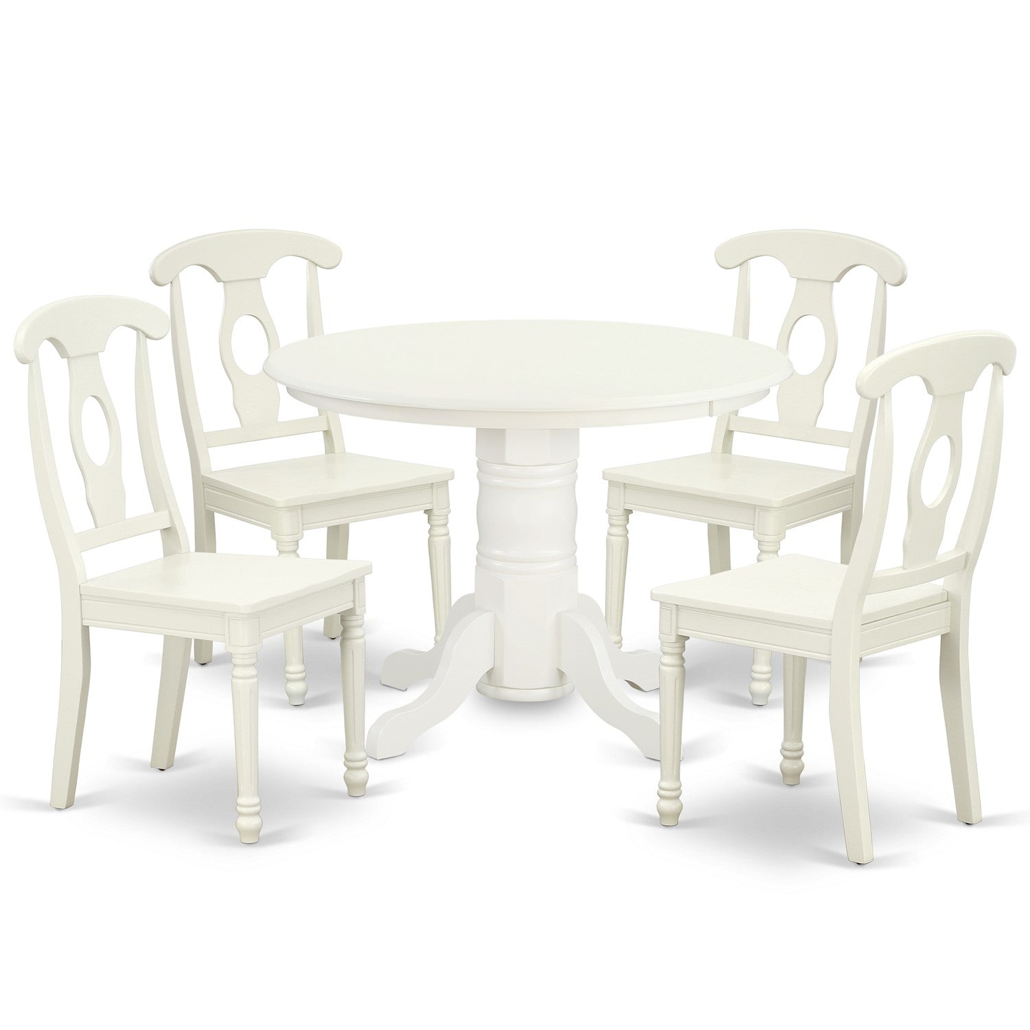 SHKE5-LWH-W 5PC Round 42 inch Table and 4 Panel Back Chairs