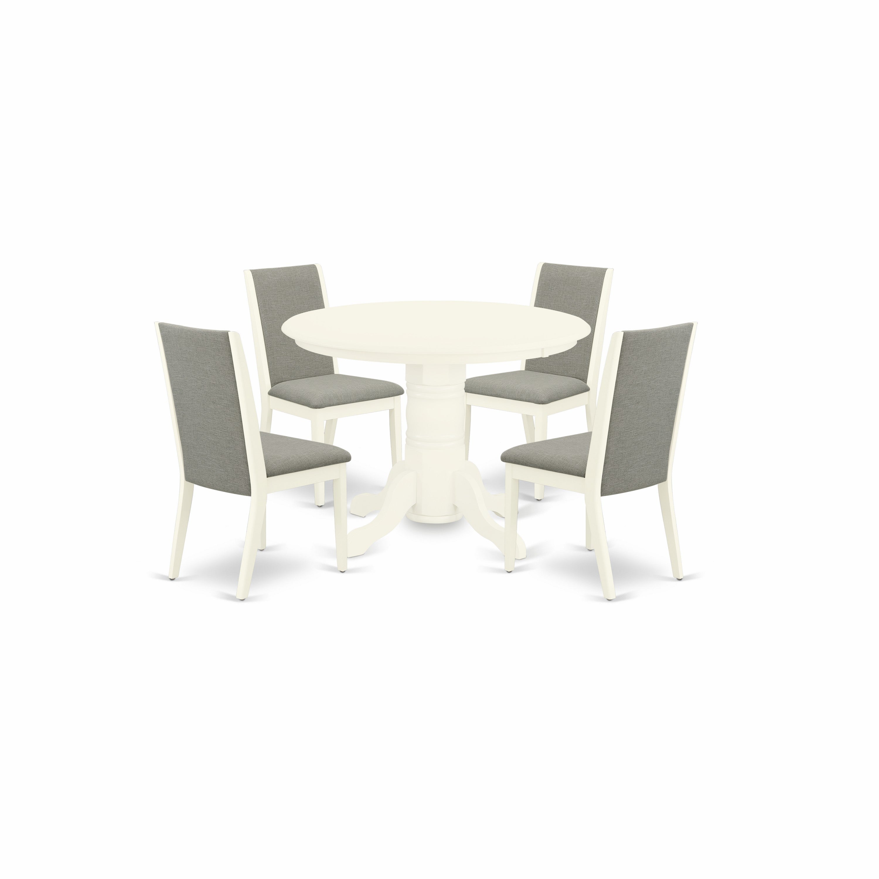 SHLA5-WHI-06 5-Piece Kitchen Dining Table Set- 4 Parson Chairs and Round Dining Table Hardwood Frame -High Back & Linen White Finish