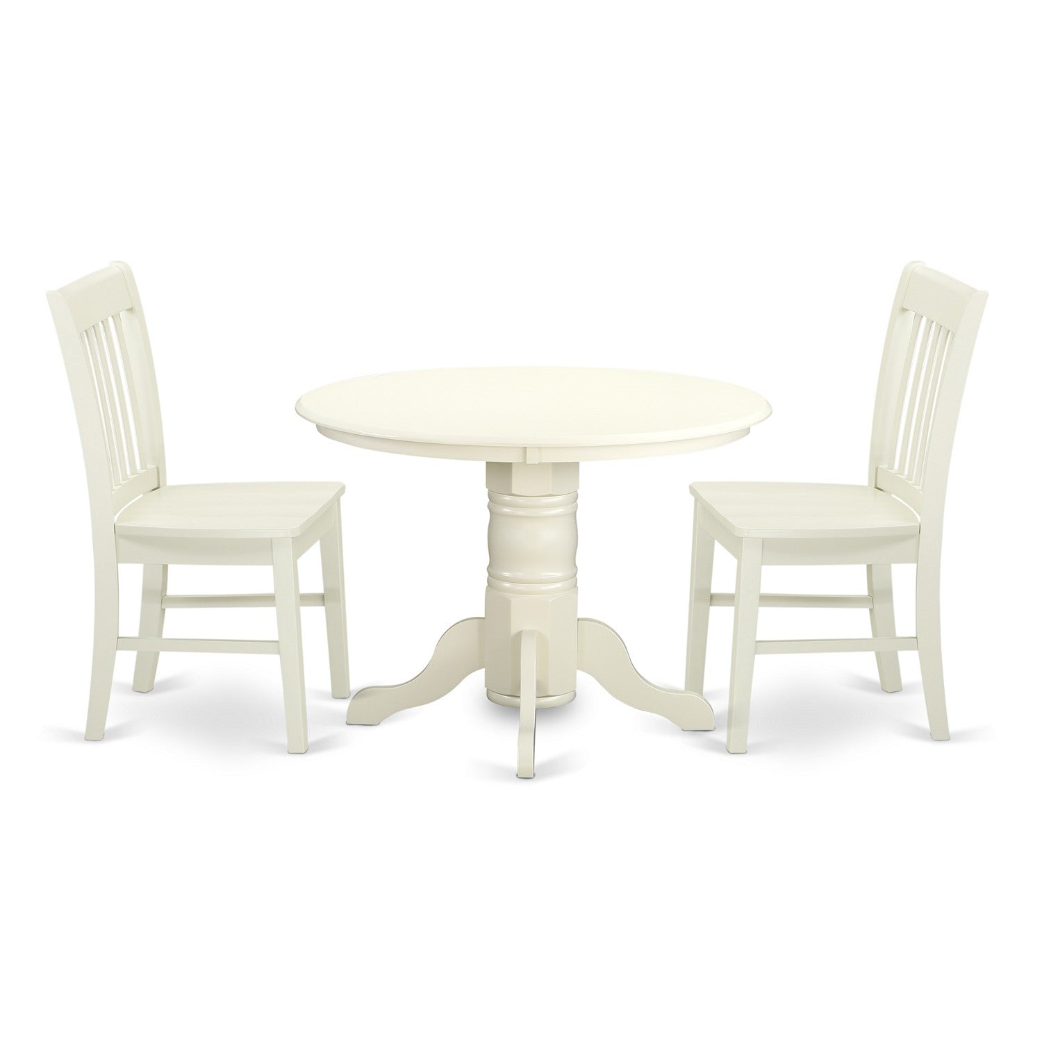 SHNO3-WHI-W 3 Piece Shelton Set With One Round Dinette Table And Two Chairs With Wood Seat In A Beautiful Linen White Finish.