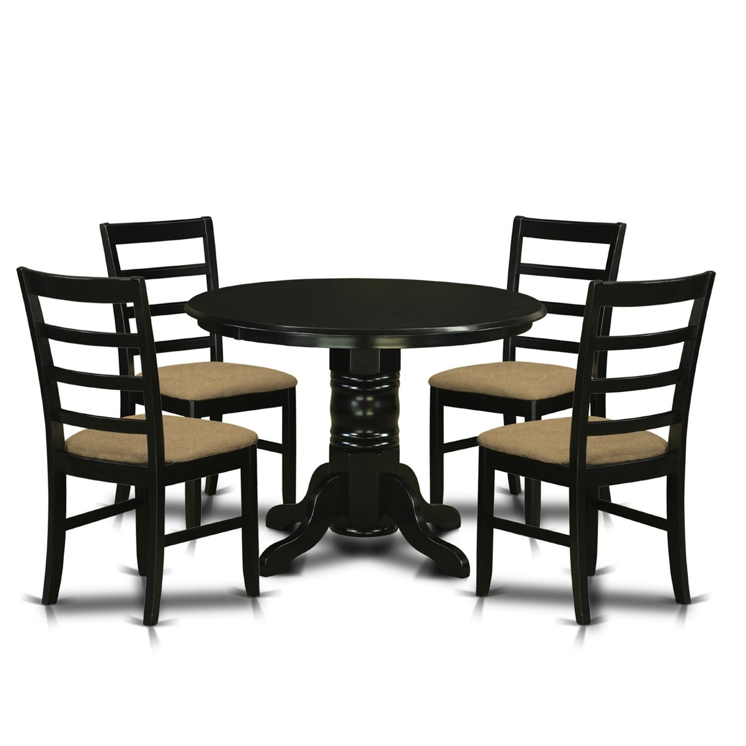 Juego de mesa de comedor East West Furniture SHPF5-BLK-C de 5 piezas para 4 personas. Incluye una mesa de cocina redonda con pedestal y 4 sillas de comedor de cocina de tela de lino.