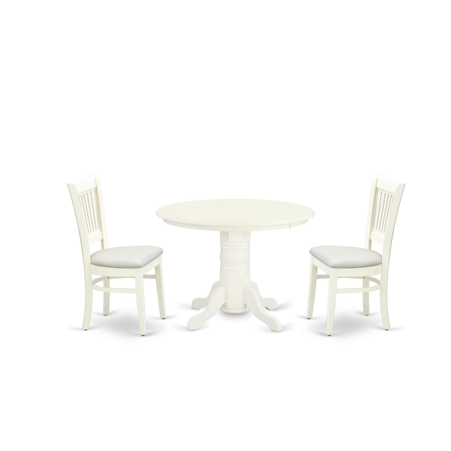 EAST WEST FURNITURE - SHVA3-LWH-C - 3-Pc Modern Dining Table Set- 2 Dining Chair and Dining Table - Linen Fabric Seat and Slatted Chair Back (linen white Finish)