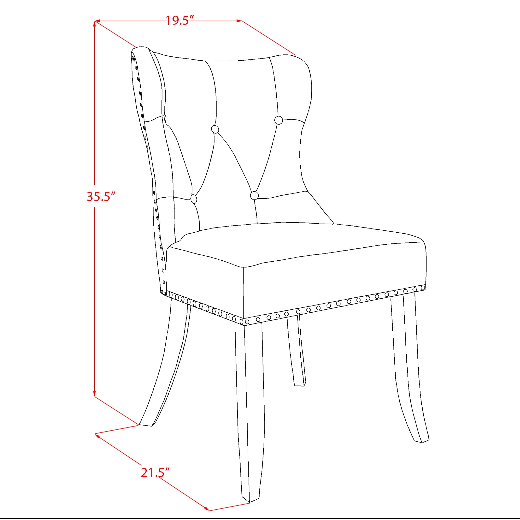 East West Furniture - Set of 2 - mid century Dining Chairs- Dinner Chairs Includes Black Wood Structure with Blue Linen Fabric Seat with Nail Head and Button Tufted Back