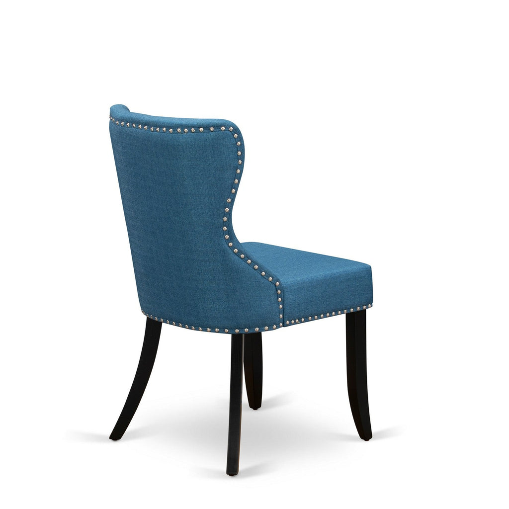 East West Furniture WESI5-BLK-21 5 Piece Dining Room Furniture Set Includes a Rectangle Wooden Table with Butterfly Leaf and 4 Blue Linen Fabric Parson Dining Chairs