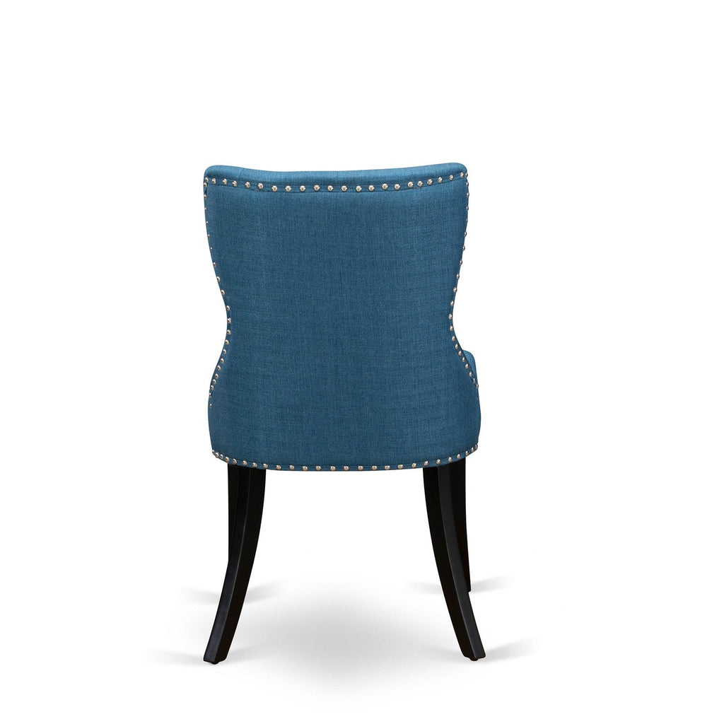 East West Furniture V696SI121-5 5 Piece Dinette Set Includes a Rectangle Dining Room Table with V-Legs and 4 Blue Linen Fabric Upholstered Parson Chairs