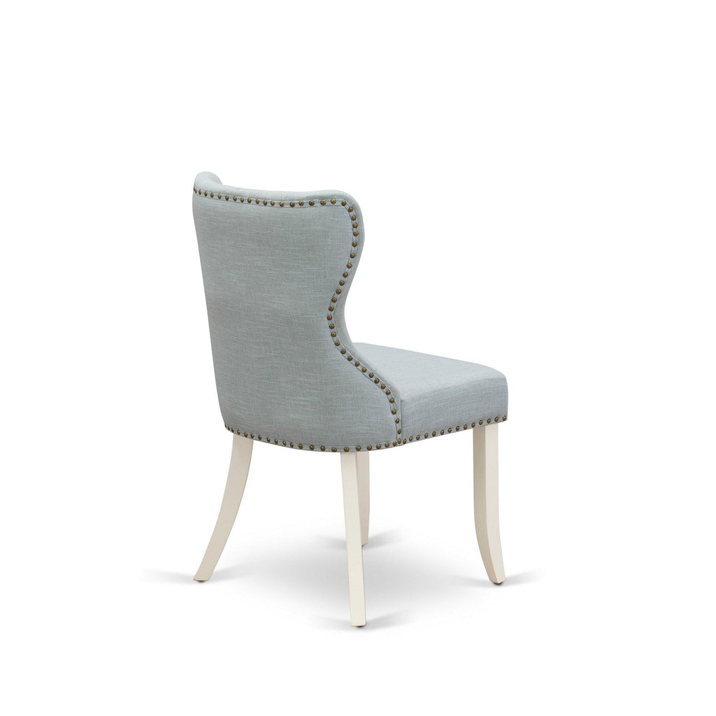 East West Furniture DOSI7-LWH-15 7 Piece Kitchen Table Set Consist of a Rectangle Dining Table with Butterfly Leaf and 6 Baby Blue Linen Fabric Parson Dining Chairs