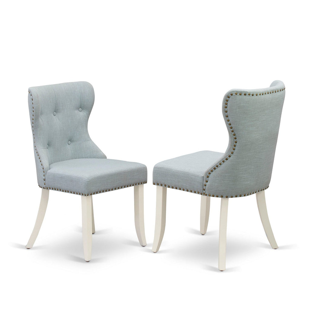 East West Furniture DOSI7-LWH-15 7 Piece Kitchen Table Set Consist of a Rectangle Dining Table with Butterfly Leaf and 6 Baby Blue Linen Fabric Parson Dining Chairs