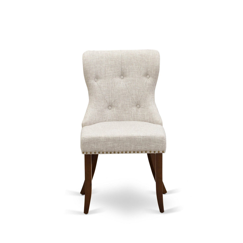 East West Furniture DOSI5-MAH-35 5 Piece Dining Set Includes a Rectangle Dining Room Table with Butterfly Leaf and 4 Doeskin Linen Fabric Upholstered Chairs