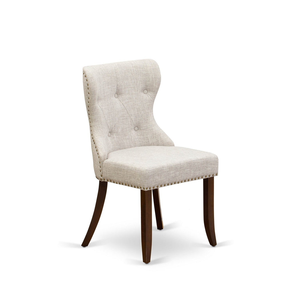 East West Furniture DOSI5-MAH-35 5 Piece Dining Set Includes a Rectangle Dining Room Table with Butterfly Leaf and 4 Doeskin Linen Fabric Upholstered Chairs