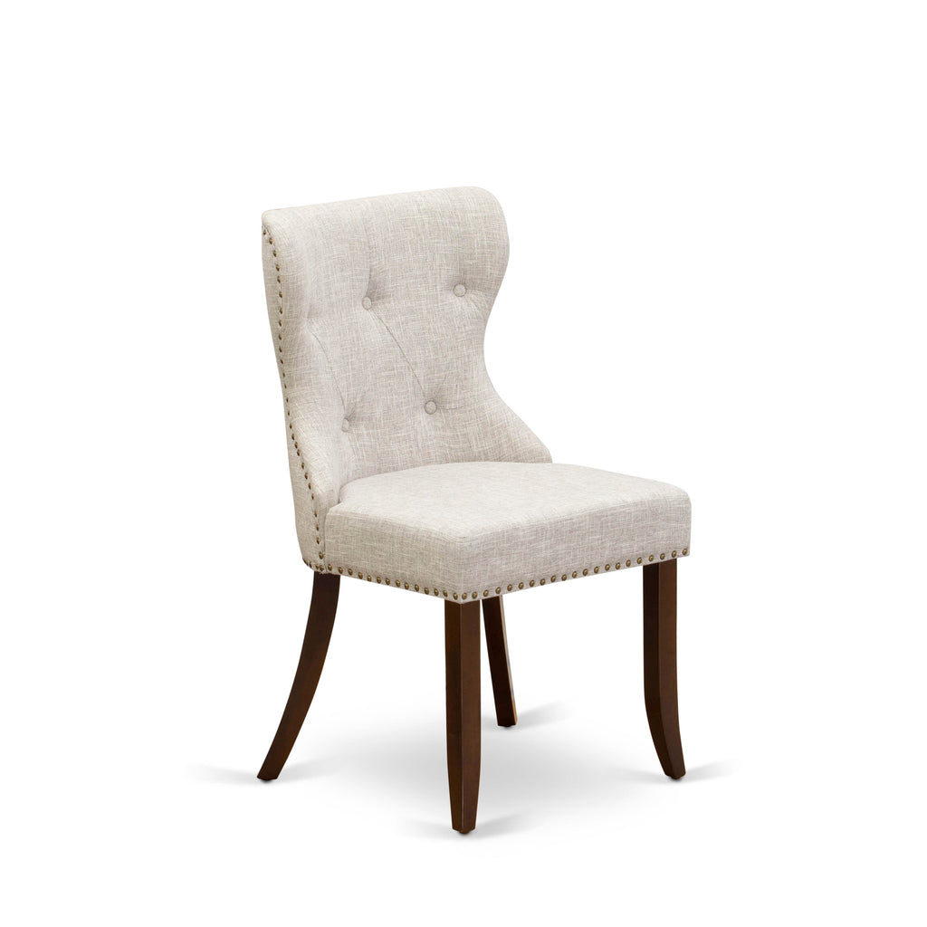 East West Furniture MZSI3-MAH-35 3 Piece Kitchen Table Set Contains a Rectangle Dining Room Table with Dropleaf and 2 Doeskin Linen Fabric Parson Dining Chairs