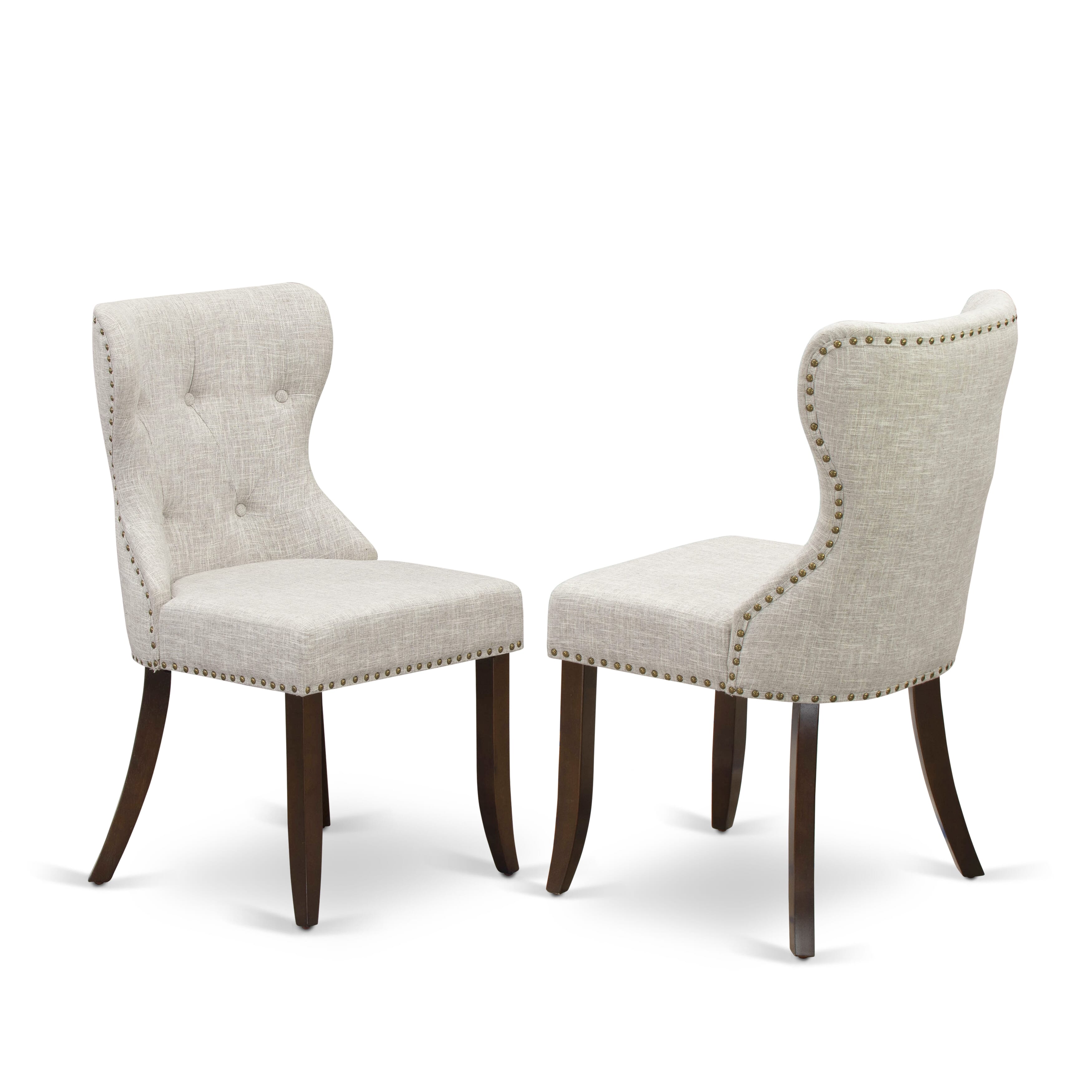 East-West Furniture MZSI3-MAH-35 - A dining set of two excellent kitchen chairs using Linen Fabric Doeskin color and an attractive dining table with Mahogany Finish