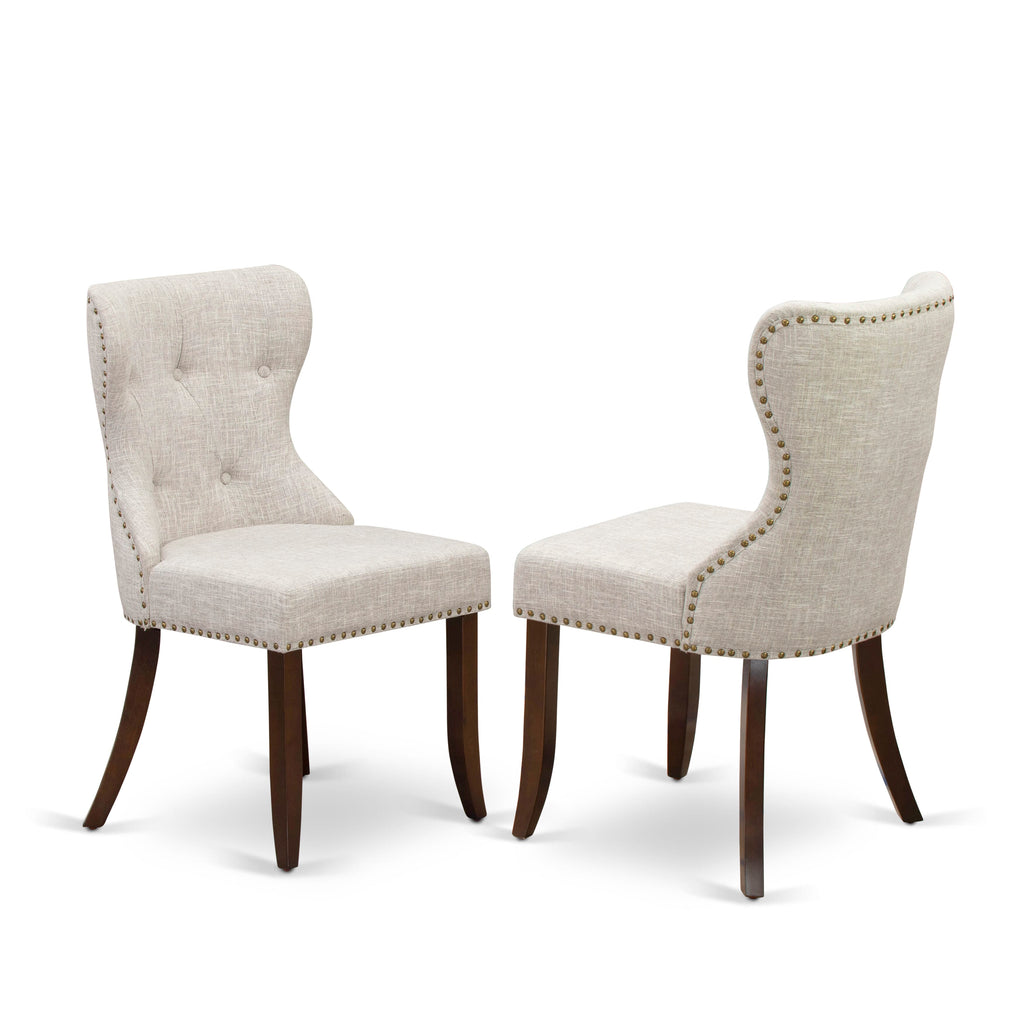 East West Furniture MZSI3-MAH-35 3 Piece Kitchen Table Set Contains a Rectangle Dining Room Table with Dropleaf and 2 Doeskin Linen Fabric Parson Dining Chairs