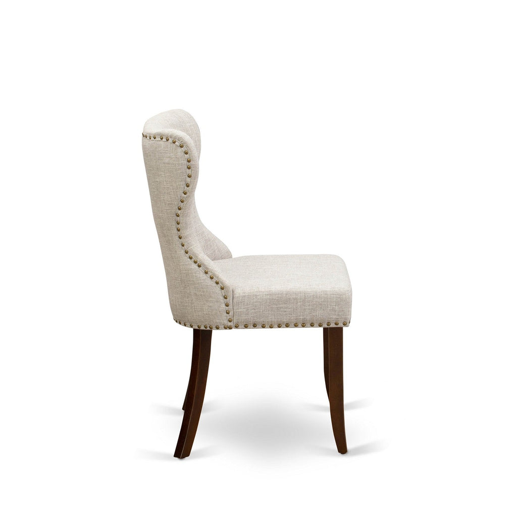 East West Furniture SIP3T35 Sion Parson Dining Room Chairs - Button Tufted Nailhead Trim Doeskin Linen Fabric Upholstered Chairs