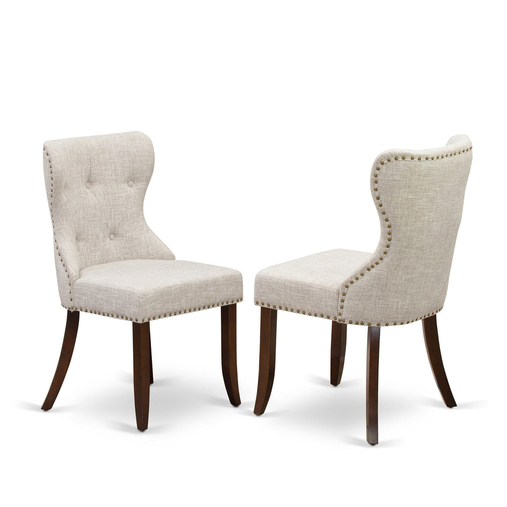 East West Furniture DOSI5-MAH-35 5 Piece Dining Set Includes a Rectangle Dining Room Table with Butterfly Leaf and 4 Doeskin Linen Fabric Upholstered Chairs