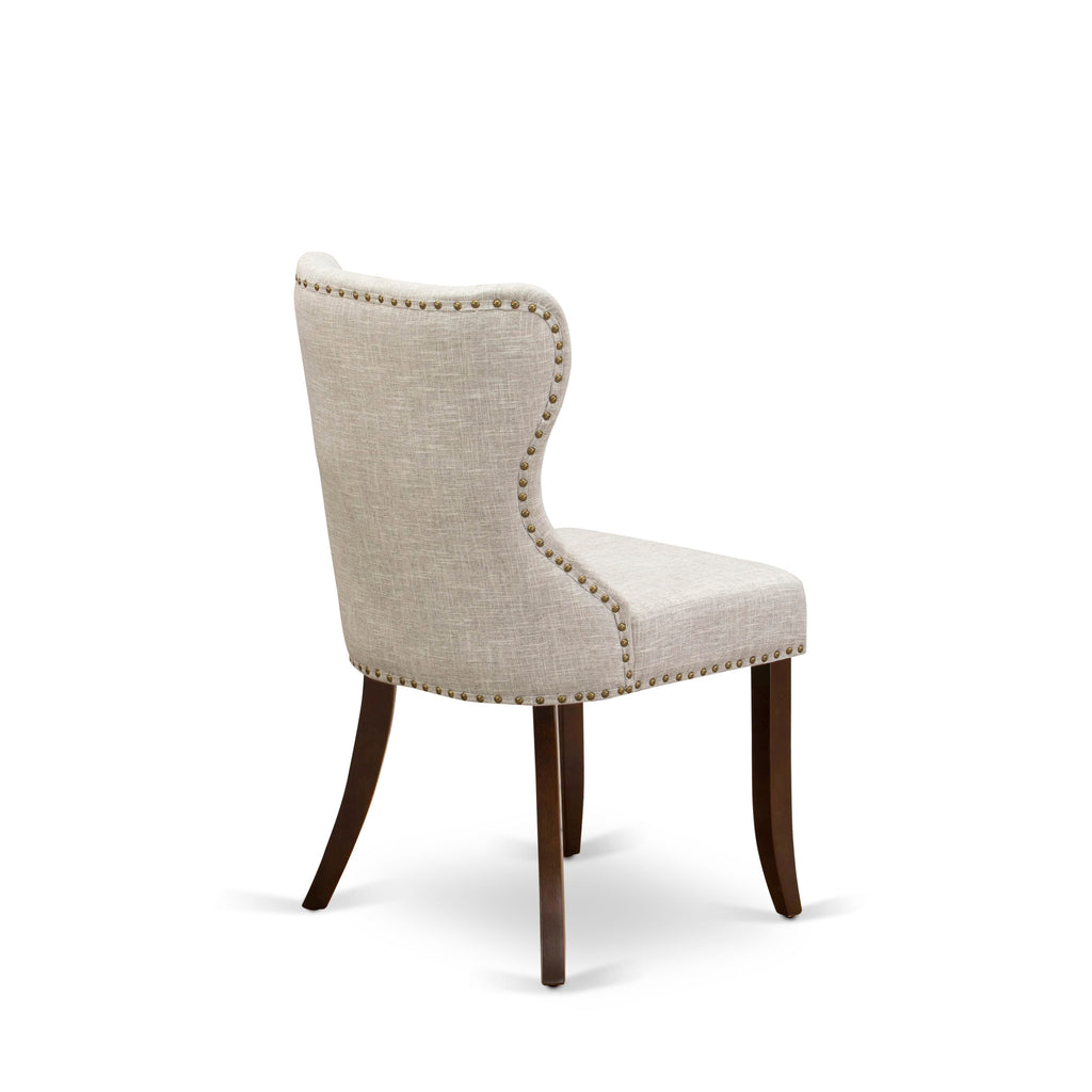 East West Furniture MZSI3-MAH-35 3 Piece Kitchen Table Set Contains a Rectangle Dining Room Table with Dropleaf and 2 Doeskin Linen Fabric Parson Dining Chairs