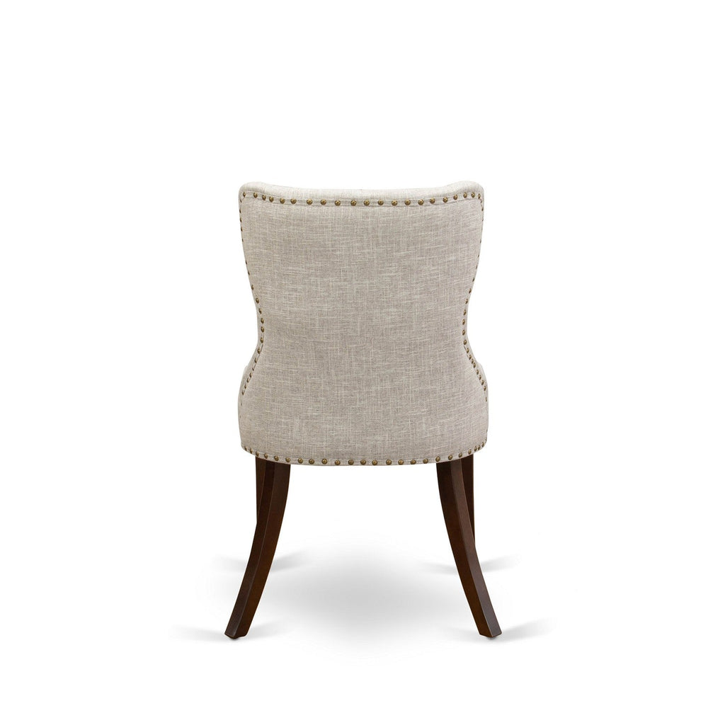Juego de mesa de cocina de 3 piezas NDSI3-MAH-35 de East West Furniture. Incluye una mesa de comedor rectangular con alas abatibles y dos sillas de comedor Parson de tela de lino y piel de venado.