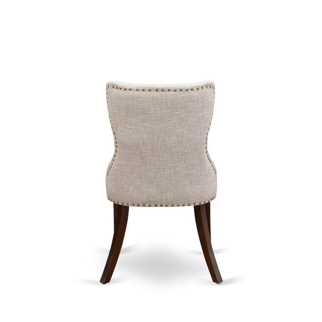 East West Furniture MZSI3-MAH-35 3 Piece Kitchen Table Set Contains a Rectangle Dining Room Table with Dropleaf and 2 Doeskin Linen Fabric Parson Dining Chairs