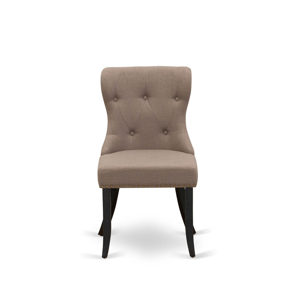East West Furniture SIP6T48 Sion Parson Dining Room Chairs - Button Tufted Nailhead Trim Coffee Linen Fabric Padded Chairs