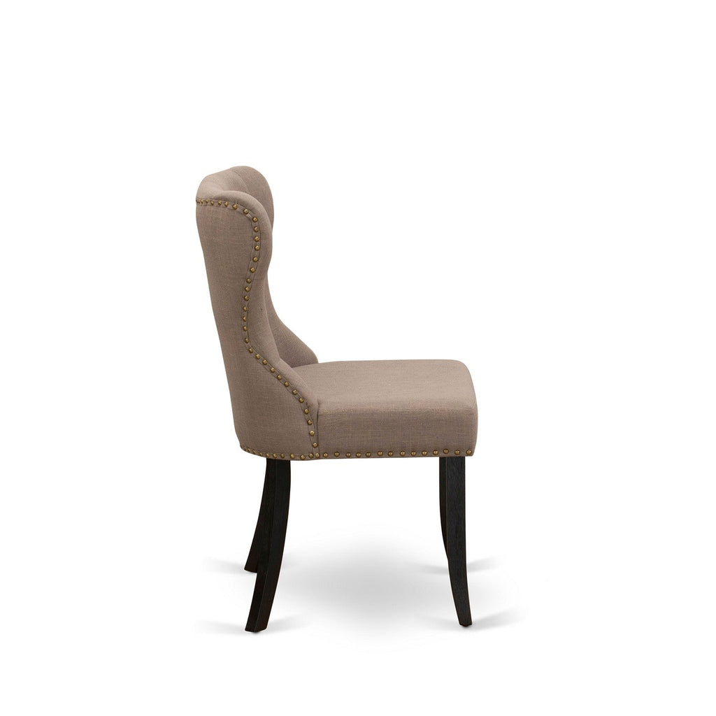 East West Furniture HBSI5-ABK-48 5 Piece Dining Room Furniture Set Includes a Round Dining Table with Pedestal and 4 Coffee Linen Fabric Upholstered Chairs