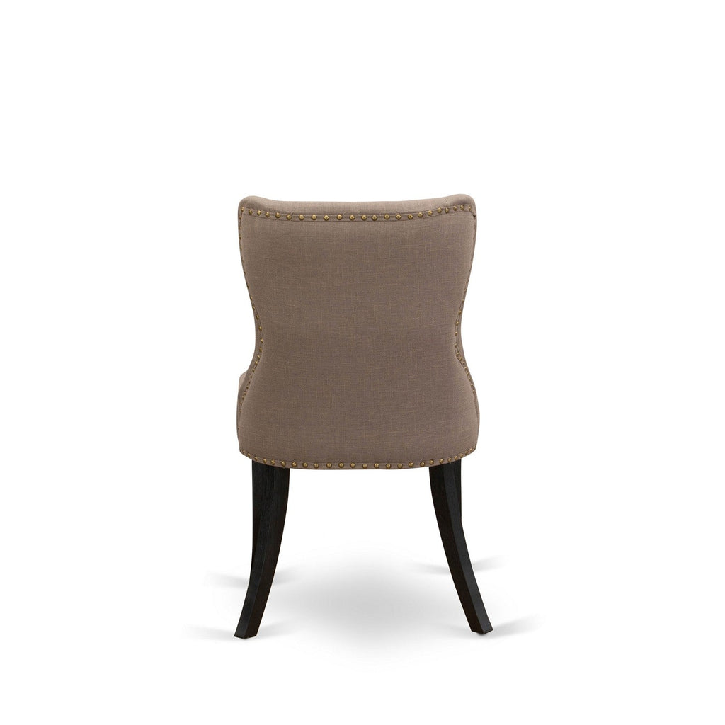 East West Furniture HBSI5-ABK-48 5 Piece Dining Room Furniture Set Includes a Round Dining Table with Pedestal and 4 Coffee Linen Fabric Upholstered Chairs
