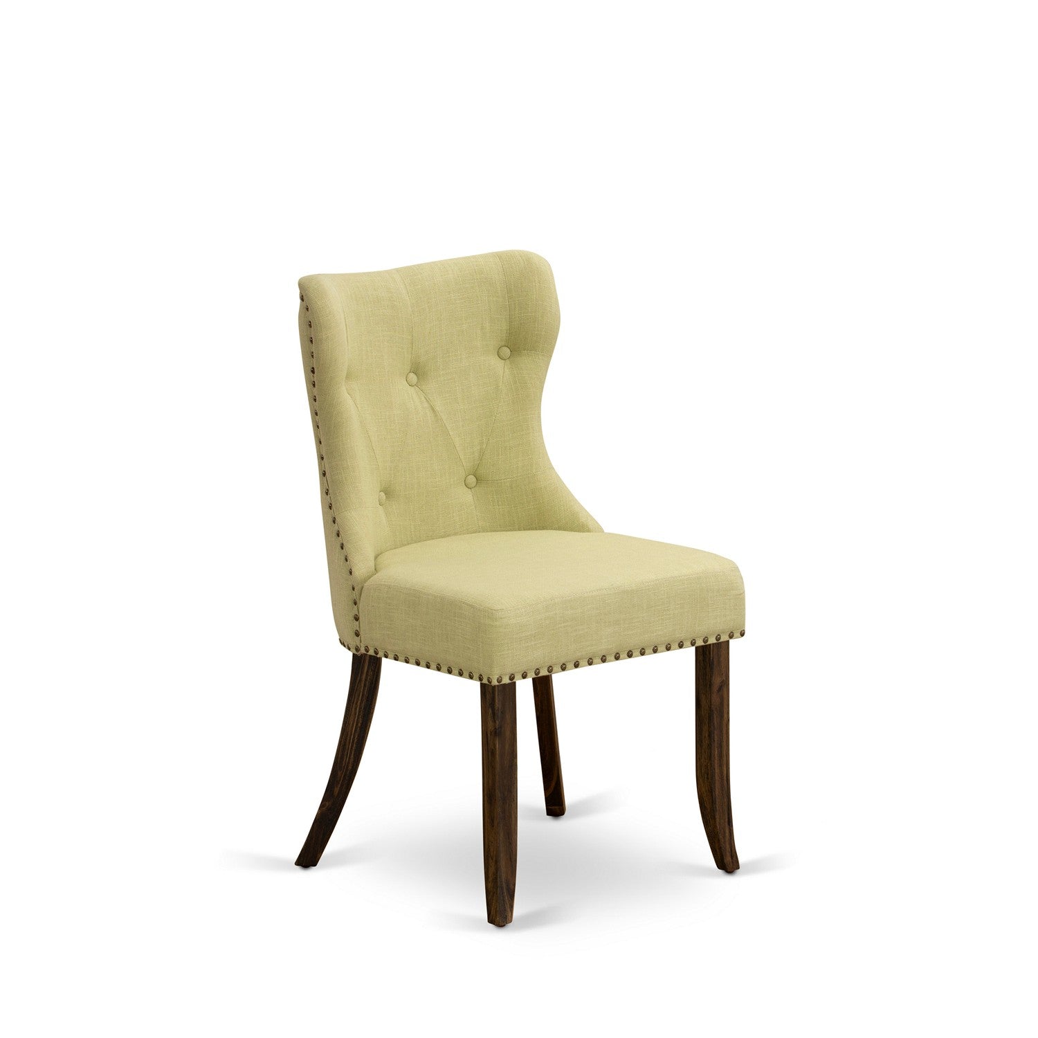 East West Furniture X797SI737-7 7-Piece Dining Set with Limelight Linen Fabric Seat and Button Tufted Chair Back Parson Dining Chairs - Kitchen Table - Cement Finish