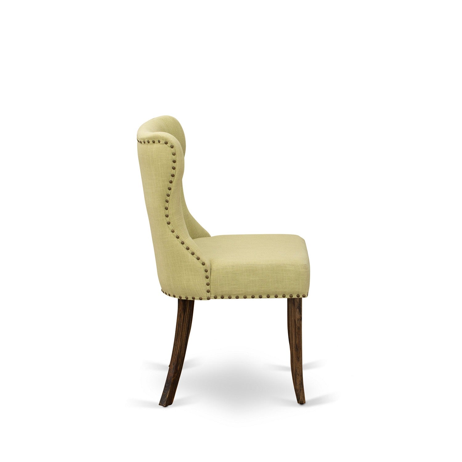 East West Furniture X777SI737-5 5-Pc Dining Room Set- 4 Parson Dining Chairs with Limelight Linen Fabric Seat and Button Tufted Chair Back - Rectangular Table (Distressed Jacobean Finish)