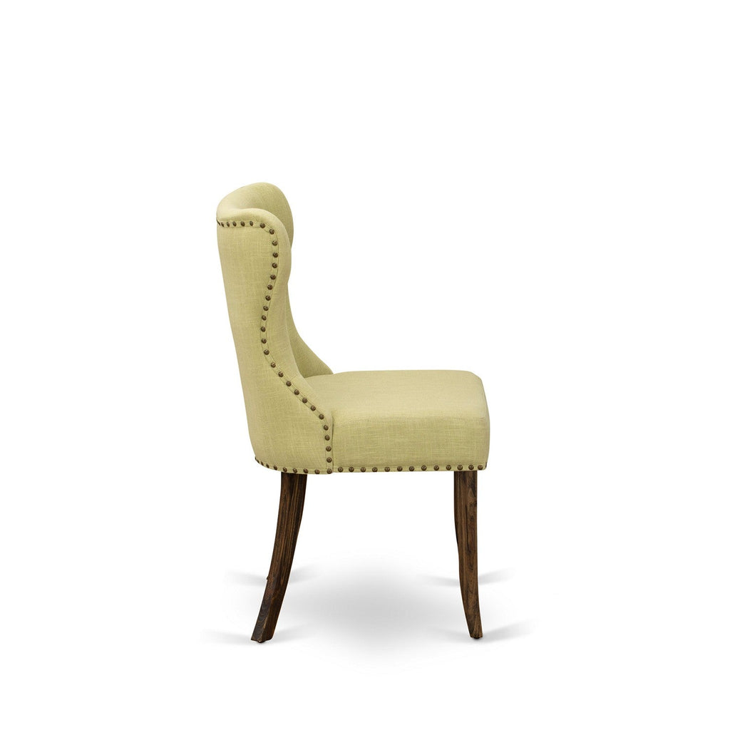 East West Furniture I2SI5-737 5 Piece Dining Room Furniture Set Includes a Round Dining Table with Pedestal and 4 Limelight Linen Fabric Upholstered Chairs