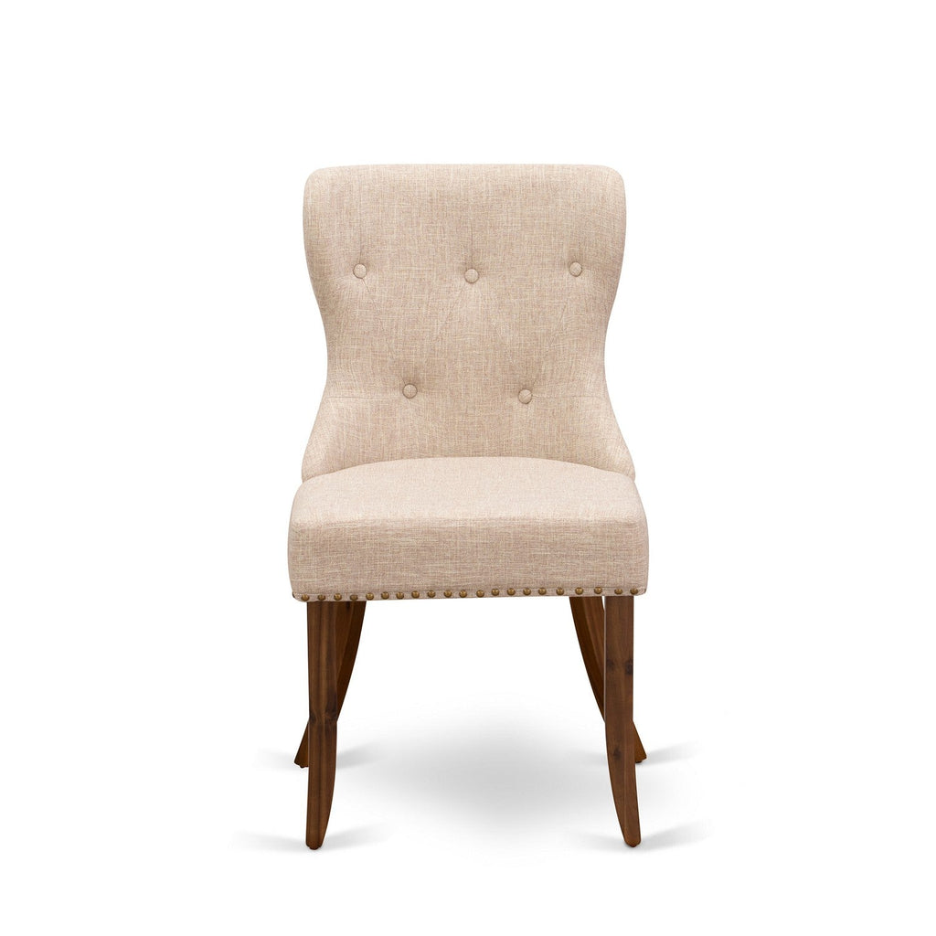 East West Furniture SIP8T04 Sion Parsons Dining Chairs - Button Tufted Nailhead Trim Light Tan Linen Fabric Upholstered Chairs