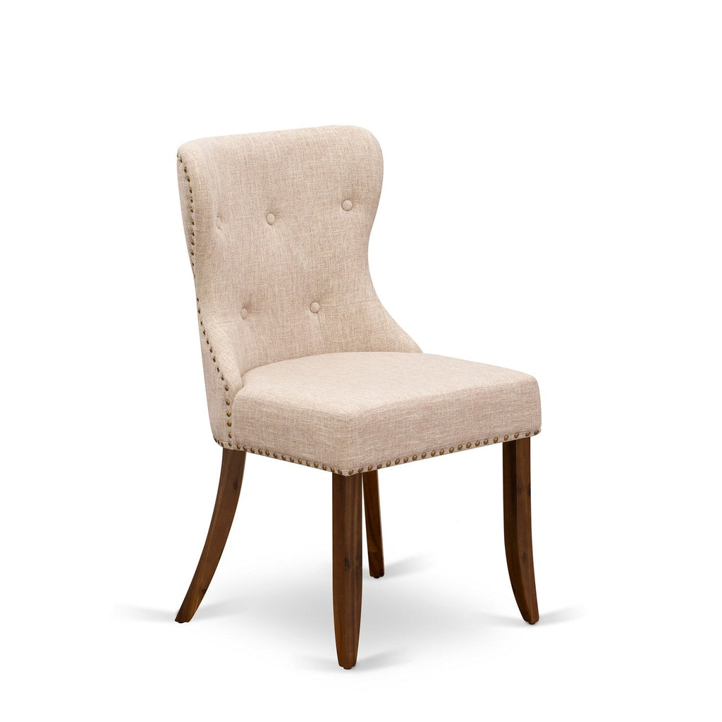 East West Furniture SIP8T04 Sion Parsons Dining Chairs - Button Tufted Nailhead Trim Light Tan Linen Fabric Upholstered Chairs