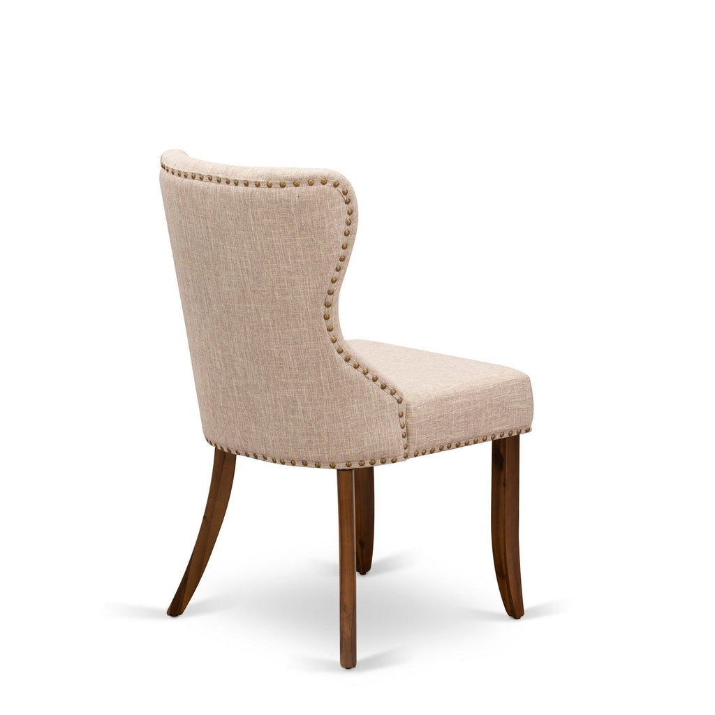 East West Furniture SIP8T04 Sion Parsons Dining Chairs - Button Tufted Nailhead Trim Light Tan Linen Fabric Upholstered Chairs
