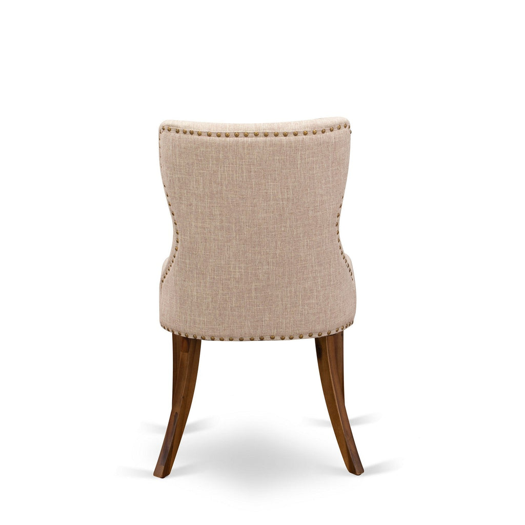 East West Furniture SIP8T04 Sion Parsons Dining Chairs - Button Tufted Nailhead Trim Light Tan Linen Fabric Upholstered Chairs