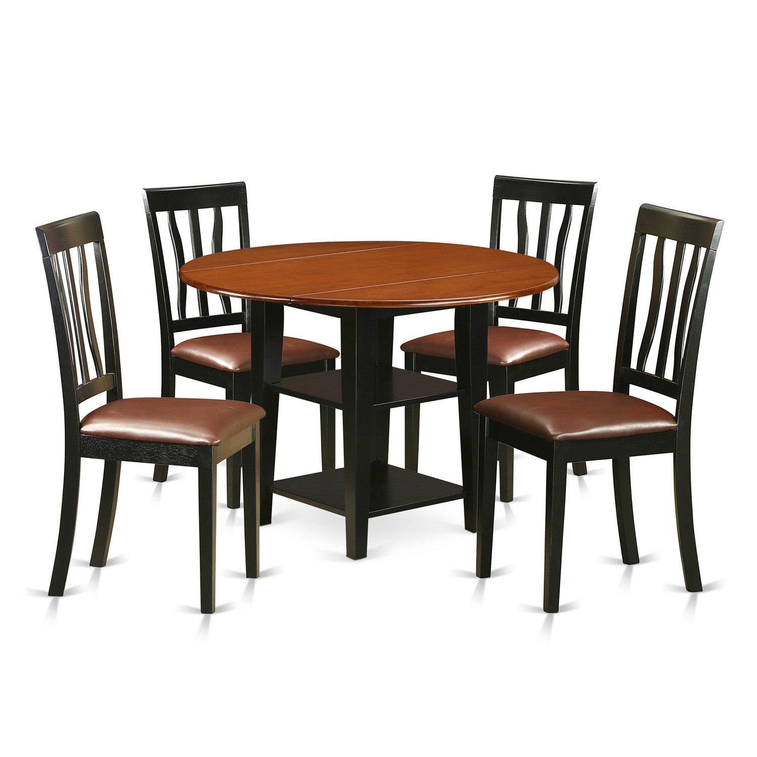 SUAN5-BCH-LC 5 Piece Sudbury Set With One Round Dinette Table And four Dinette Chairs With Faux Leather Seat In A Beautiful Black and Cherry Finish.