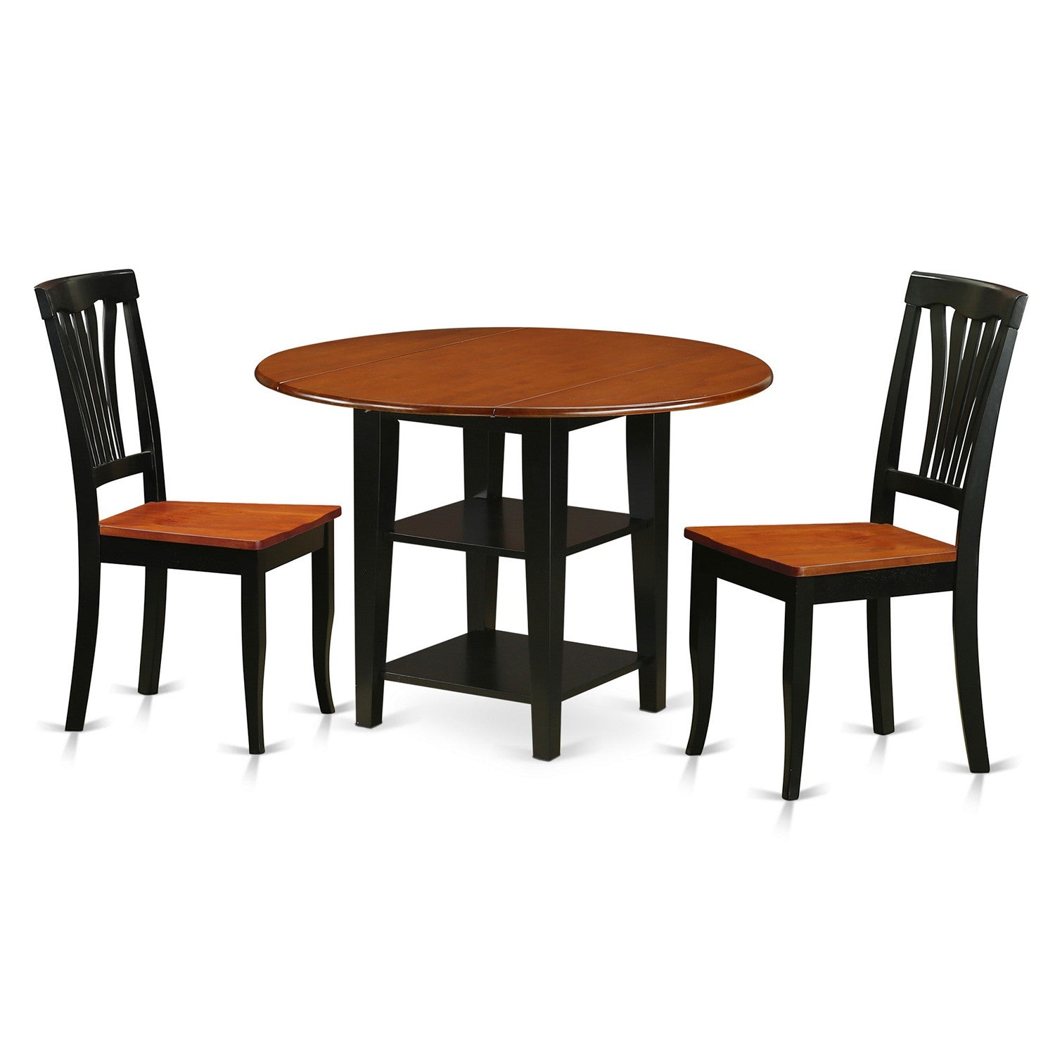 SUAV3-BCH-W 3 Piece Sudbury Set With One Round Dinette Table And Two Dinette Chairs With Wood Seat In A warm Black and Cherry Finish.