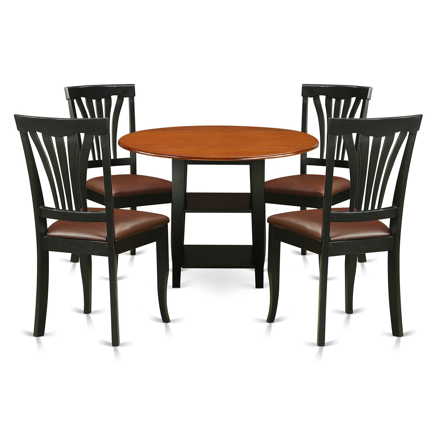 SUAV5-BCH-LC 5 Piece Sudbury Set With One Round Dinette Table And 4 Dinette Chairs With Faux Leather Seat In A Beautiful Black and Cherry Finish.