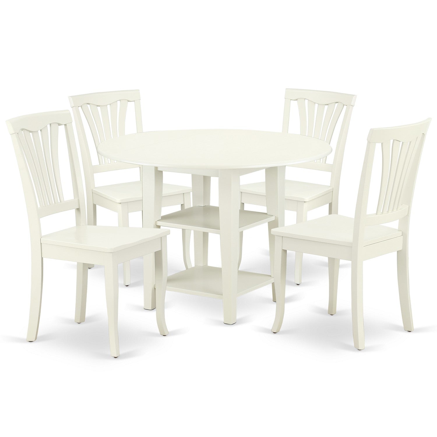 SUAV5-LWH-W 5PC Round 20/42 inch Table with two11-Inch Drop Leaves and 4 vertical slatted Chairs