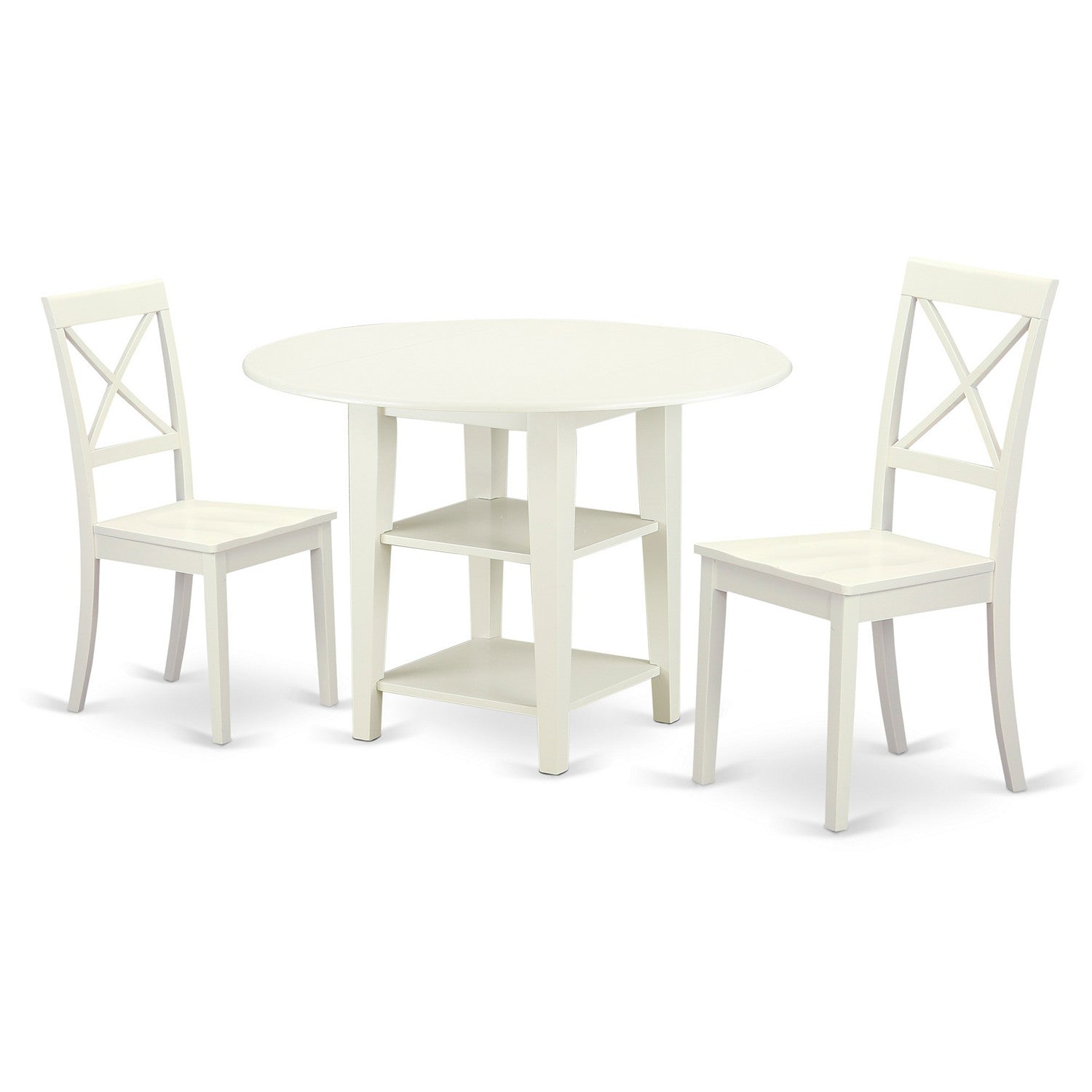 SUBO3-LWH-W 3 Piece Sudbury Set With One Round Dinette Table And Two Dinette Chairs With Wood Seat In A Rich Linen White Finish.