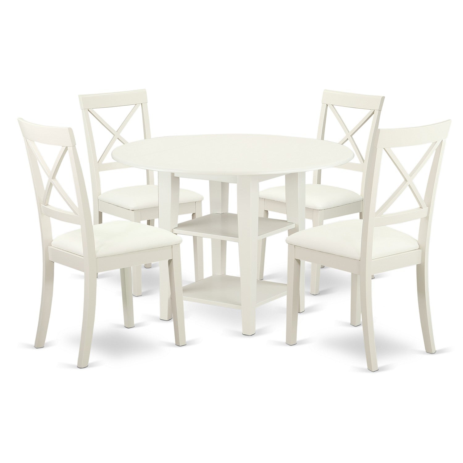 SUBO5-LWH-LC 5 Pc Set With 1 Dinette Table And 4 Chairs With Faux Leather Seat In linen white Finish.
