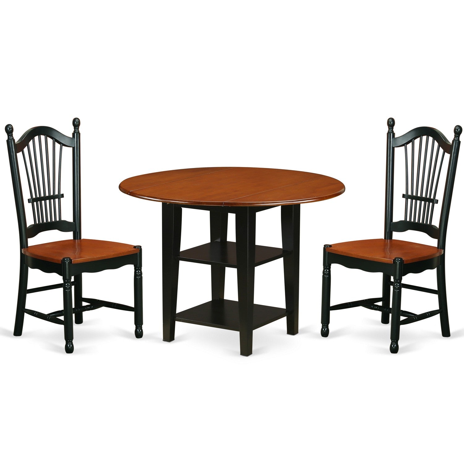 SUDO3-BCH-W 3 Piece Sudbury Set With One Round Dinette Table And Two Dinette Chairs With Wood Seat In A Rich Black and Cherry Finish.