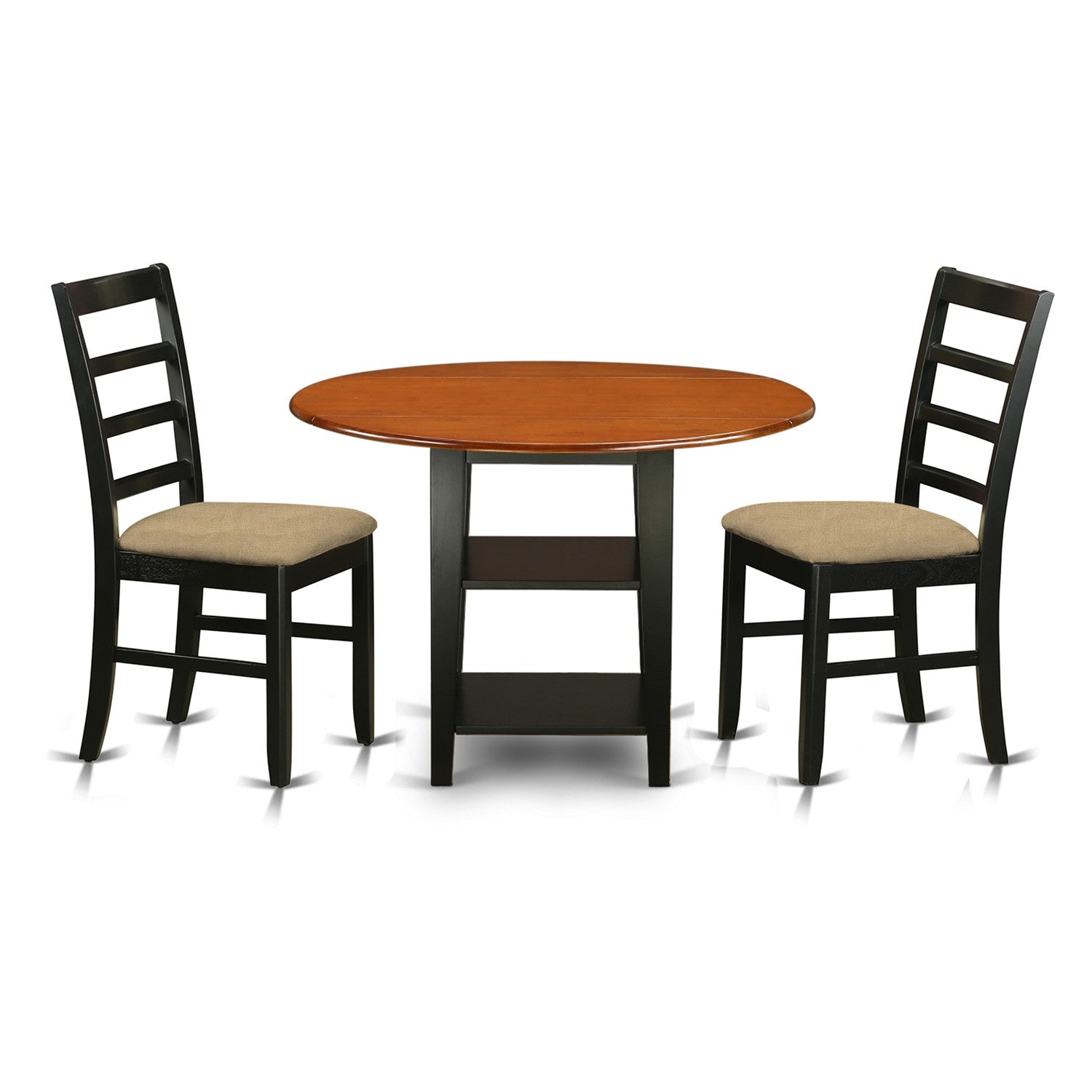 SUPF3-BCH-C 3 Piece Sudbury Set With One Round Dinette Table And 2 Dinette Chairs With Cushion Seat In A Elegant Black and Cherry Finish.