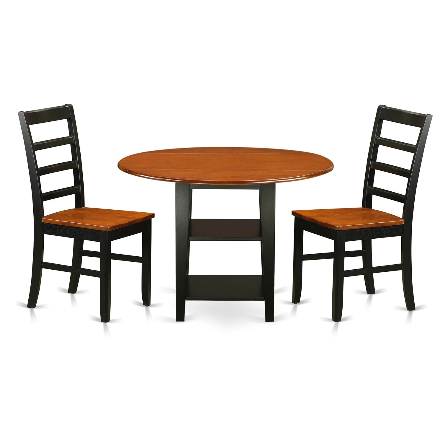 SUPF3-BCH-W 3 Piece Sudbury Set With One Round Dinette Table And 2 Dinette Chairs With Wood Seat In A Elegant Black and Cherry Finish.