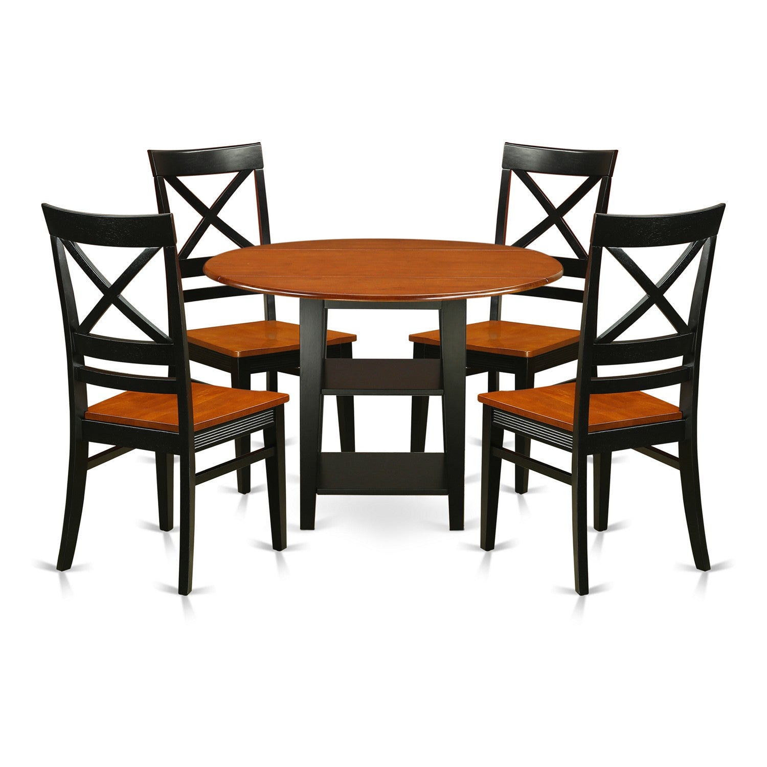 SUQU5-BCH-W 5 Piece Sudbury Set With One Round Dinette Table And 4 X Back Dinette Chairs With Wood Seat In A Elegant Black and Cherry Finish.