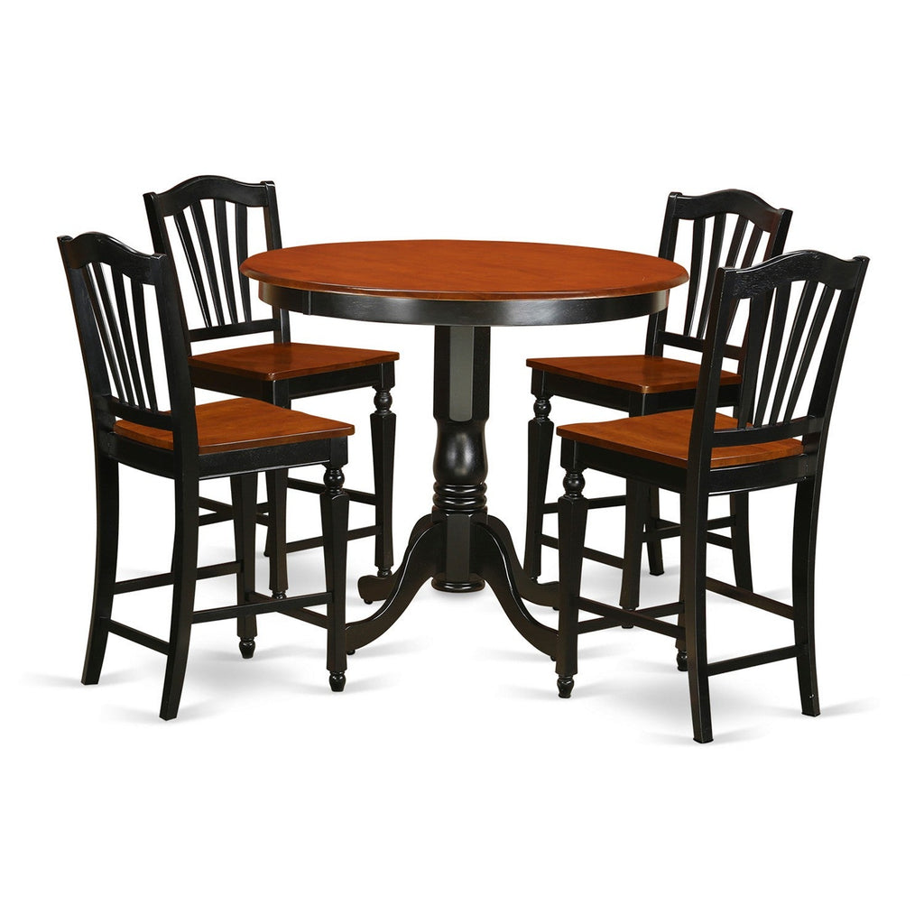 East West Furniture TRCH5-BLK-W 5 Piece Counter Height Pub Set Includes a Round Dining Table and 4 Kitchen Dining Chairs