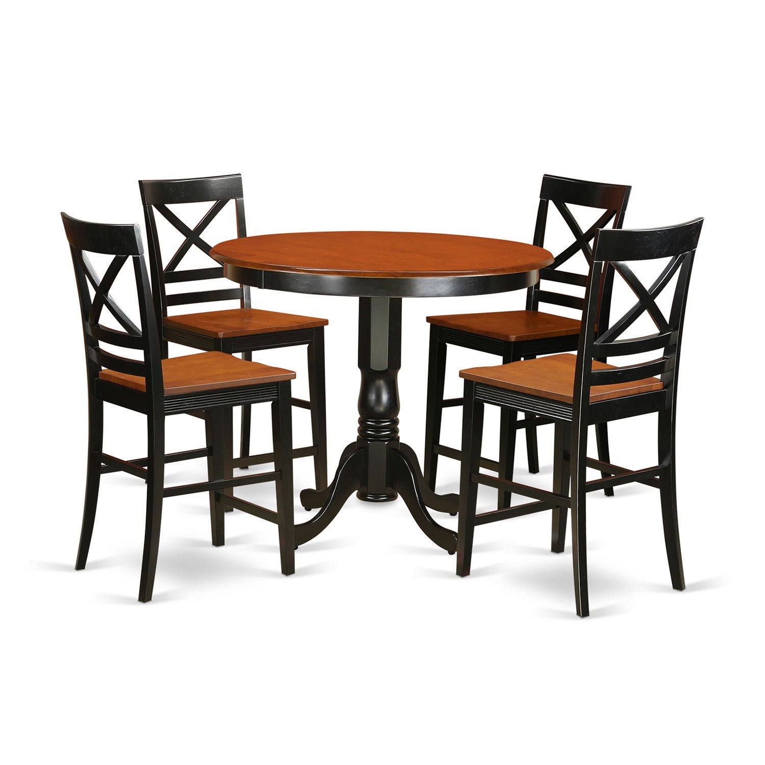 TRQU5-BLK-W 3 PC counter height Dining set - Small Kitchen Table and 2 bar stools with backs.