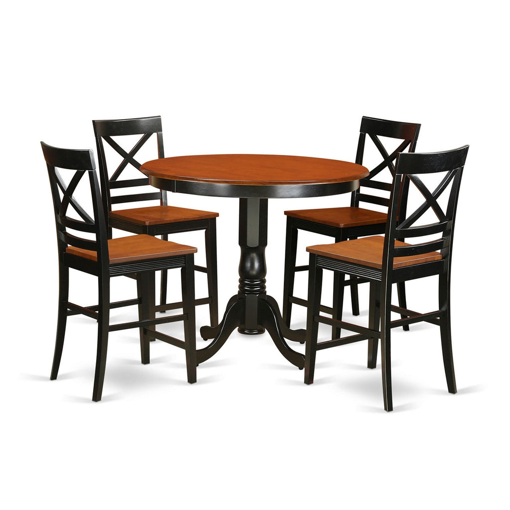 East West Furniture TRQU5-BLK-W 5 Piece Kitchen Counter Set Includes a Round Dining Room Table and 4 Dining Chairs, 42x42 Inch, Black & Cherry