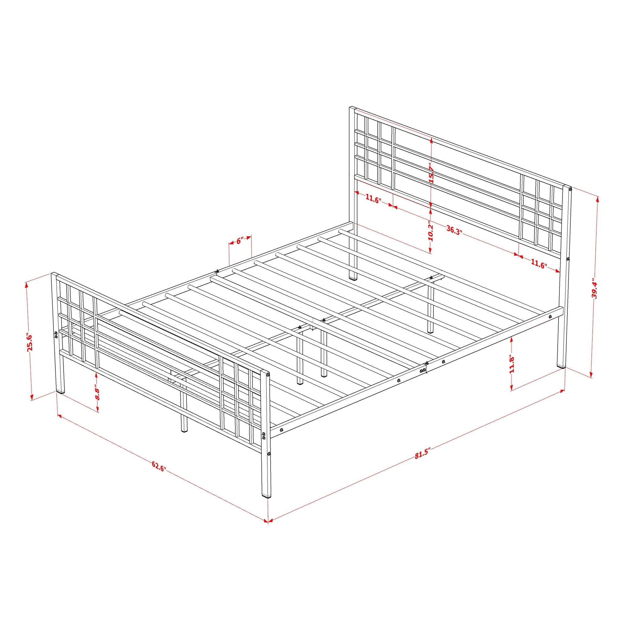 East West Furniture TYQBBLK Tyler Queen Platform Bed with 9 Metal Legs - Magnificent Bed in Powder Coating Black Color