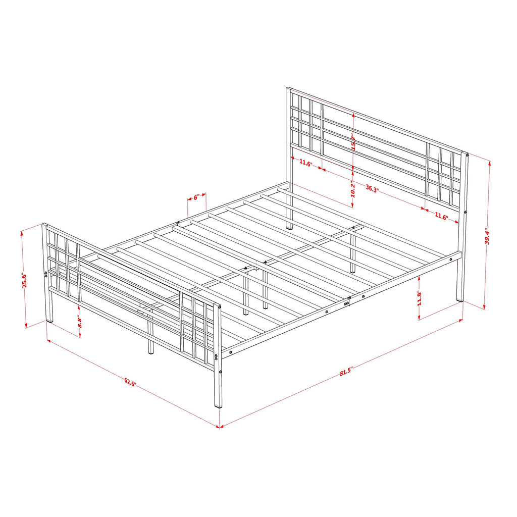 East West Furniture TYQBBLK Tyler Queen Platform Bed with 9 Metal Legs - Magnificent Bed in Powder Coating Black Color