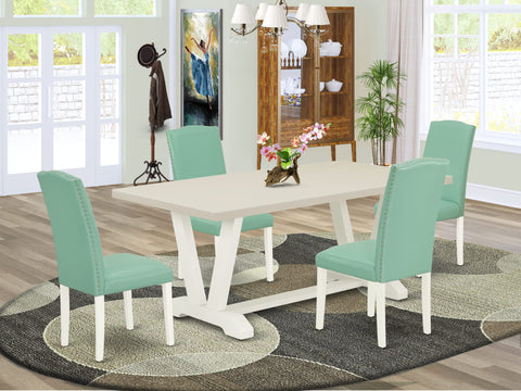 East West Furniture V027EN257-5 5 Piece Dining Set Includes a Rectangle Dining Room Table with V-Legs and 4 Pond Faux Leather Upholstered Chairs, 40x72 Inch, Multi-Color